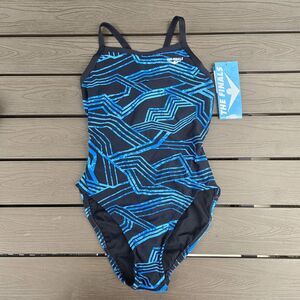 TYR The Finals MAIZE Swimsuit Butterfly Back 1-Piece Blue Girls- Size 26 New